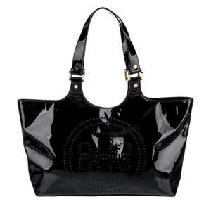 TORY BURCH Patent Leather Tote. Black.